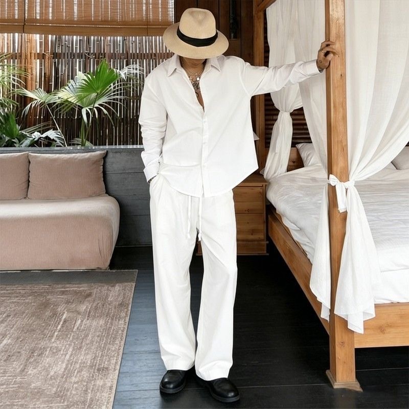 Linen Shirt Breathable - Ensemble en lin blanc, chemise à