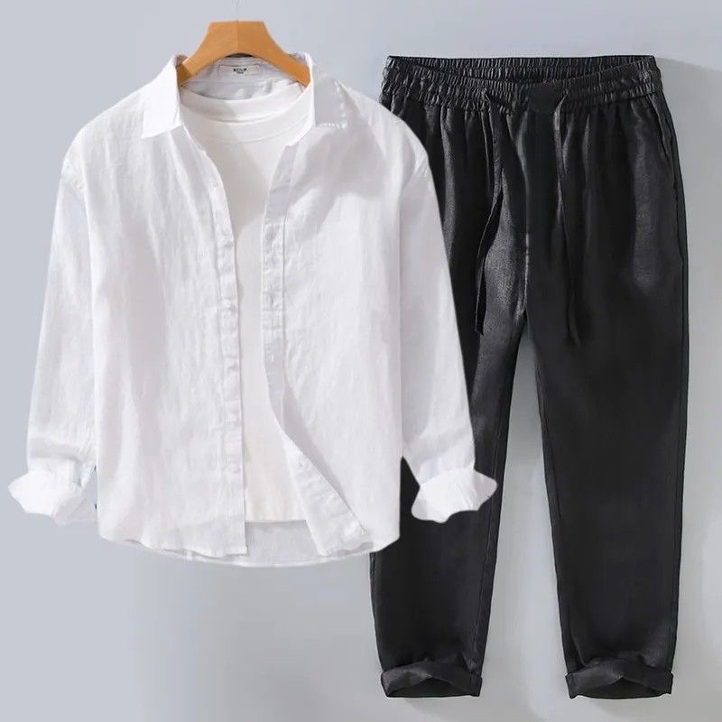 Ensemble en lin blanc, chemise - Linen Shirt Breathable avis et prix